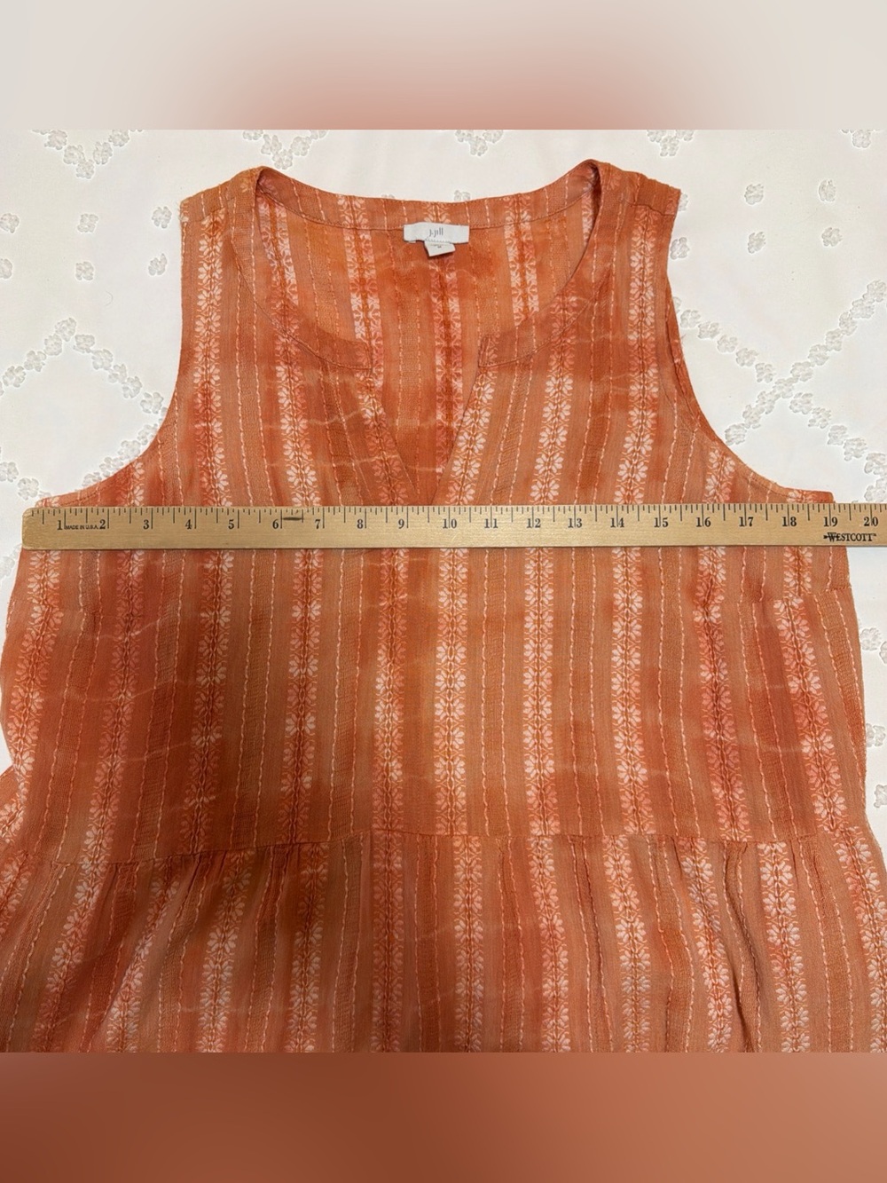 J.Jill Maxi Dress Women's Size M Orange Tie-Dye Embroidered Tiered Boho Cotton - Picture 3 of 9